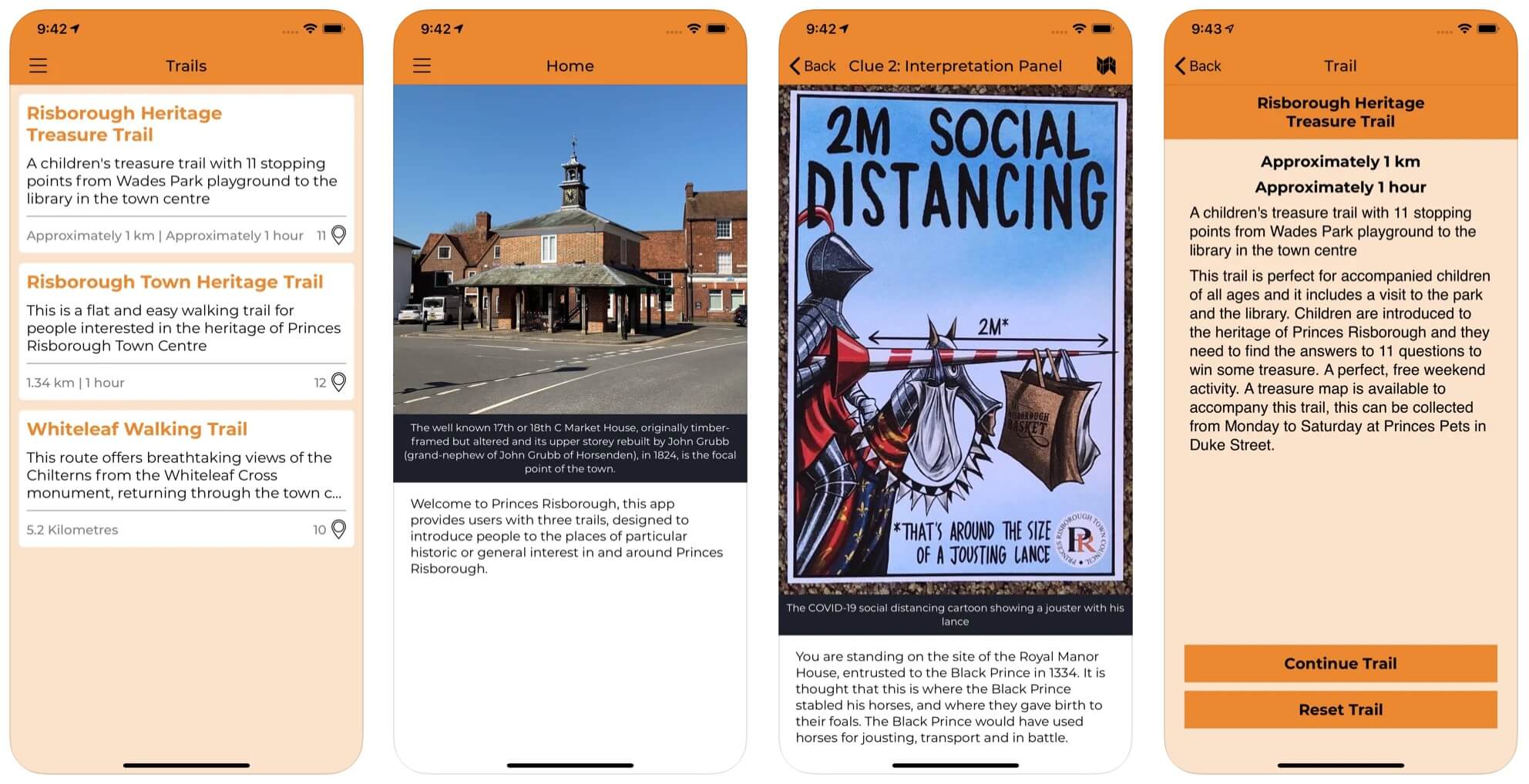 four screenshots from princes risborough app