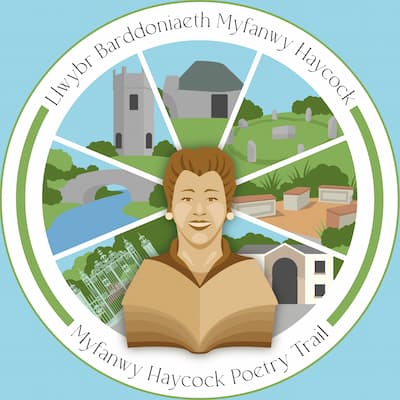 Myfanwy hancock logo shoowing myfanwy in the middle and places on the trail around her in illustrative style